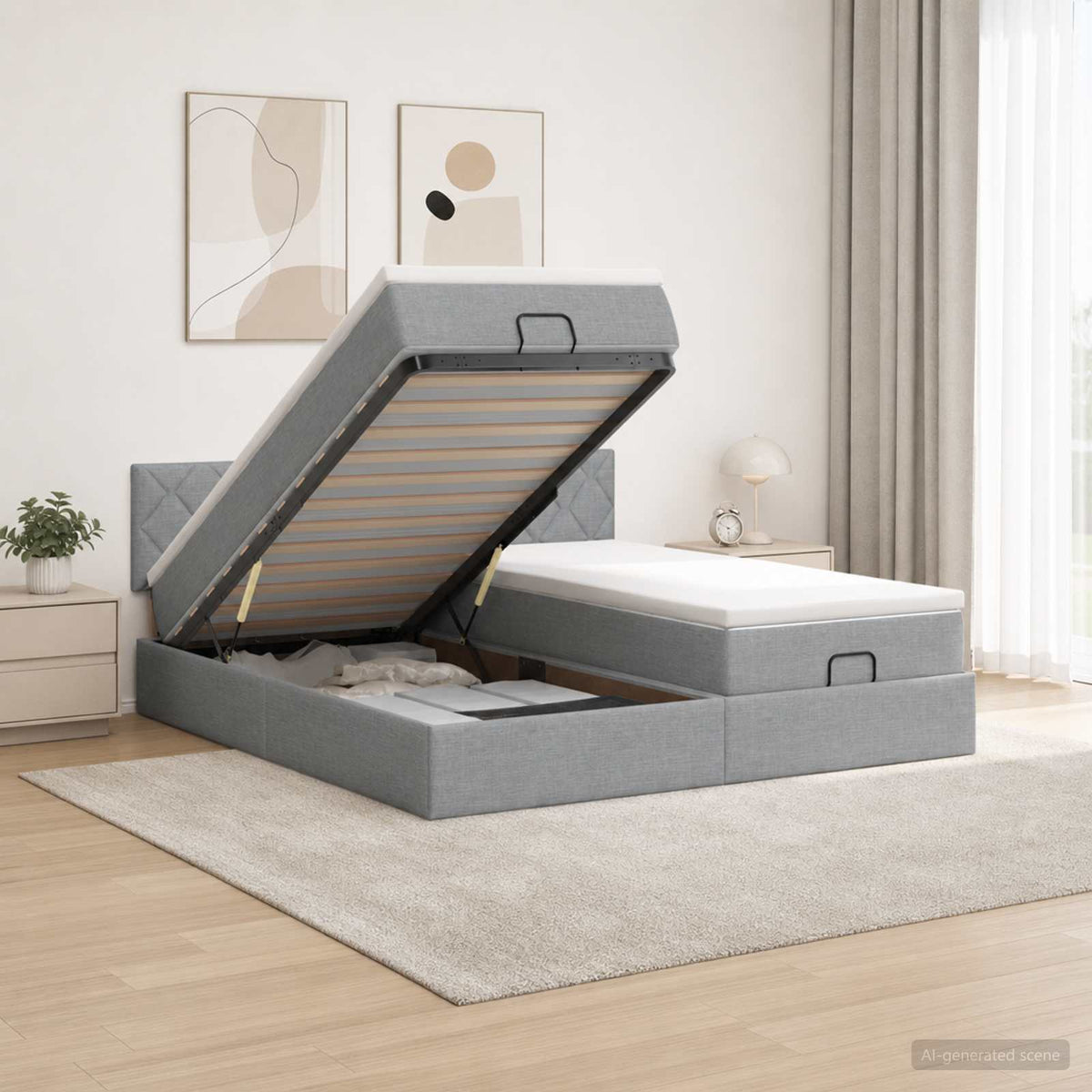 Cadre De Lit Ottoman Avec Matelas 200X200Cm Tissu