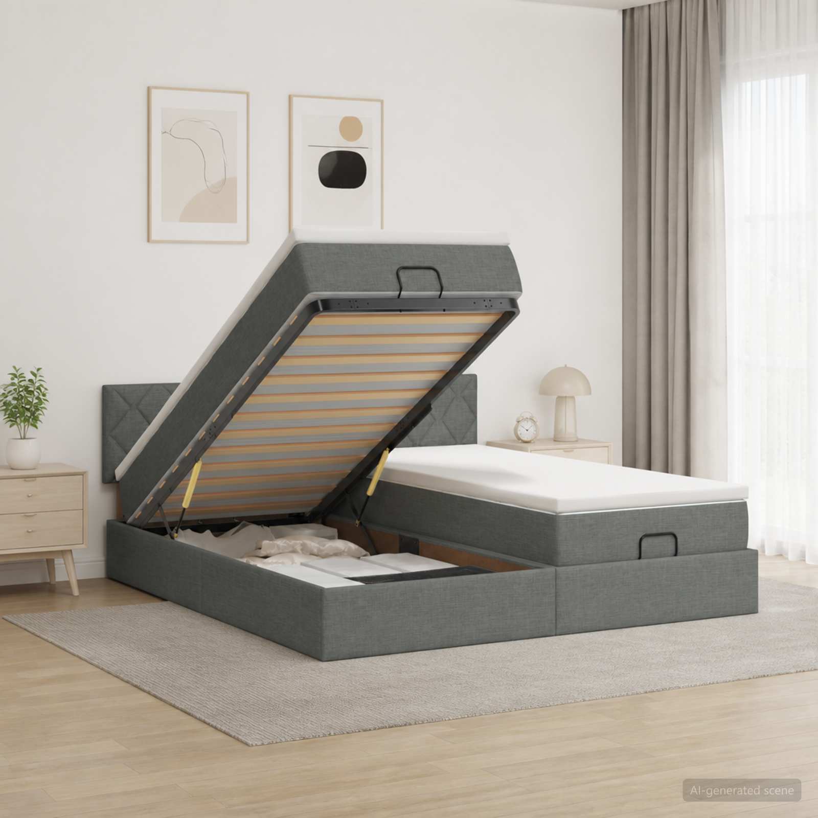 Cadre De Lit Ottoman Avec Matelas 200X200Cm Tissu