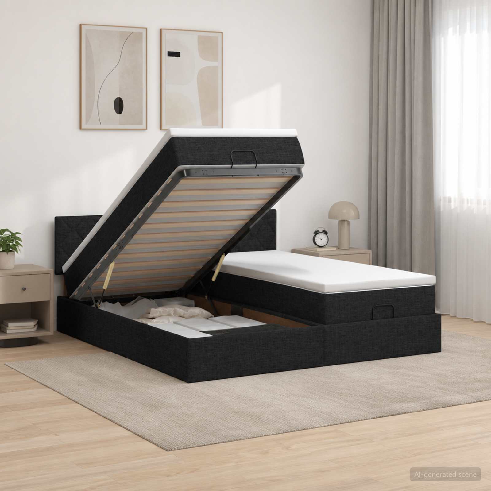 Cadre De Lit Ottoman Avec Matelas 200X200Cm Tissu