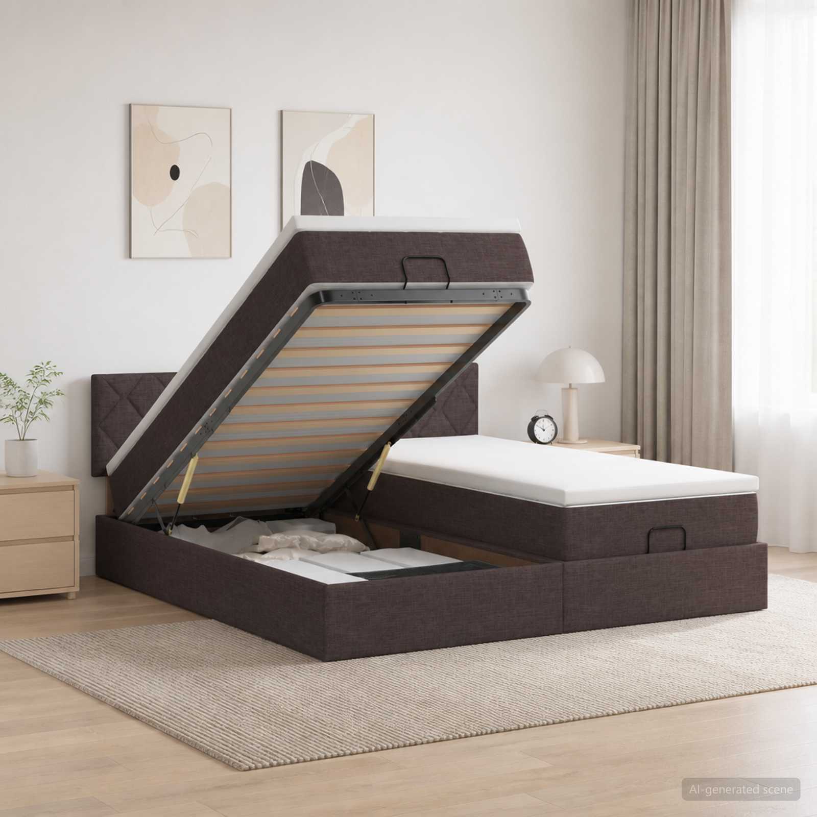Cadre De Lit Ottoman Avec Matelas 200X200Cm Tissu
