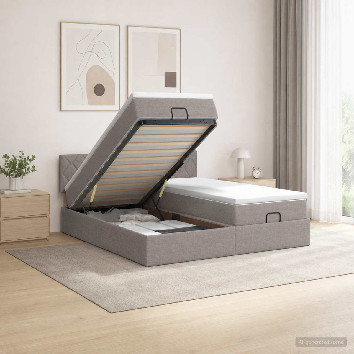 Cadre De Lit Ottoman Avec Matelas 200X200Cm Tissu