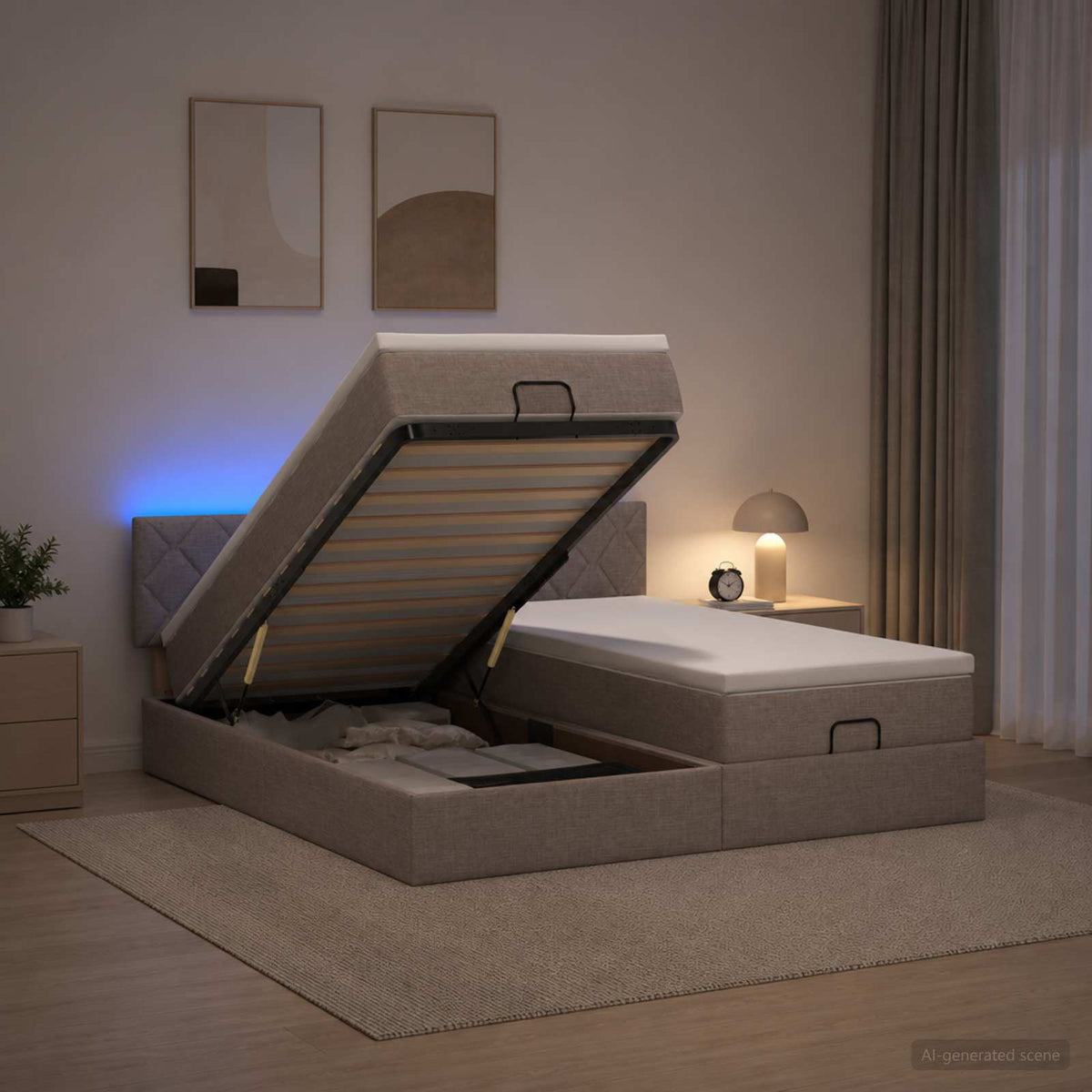 Cadre De Lit Ottoman Avec Matelas 200X200Cm Tissu