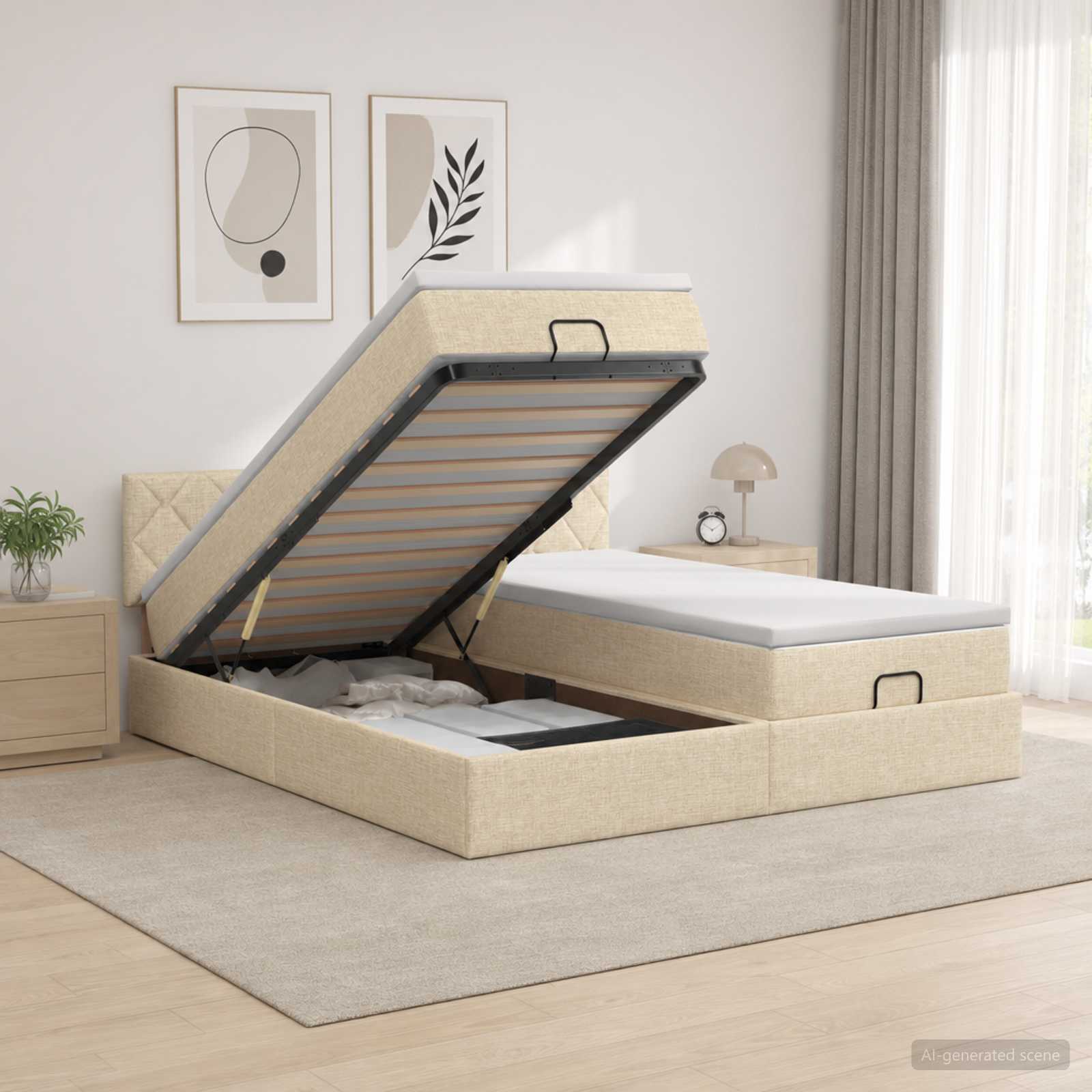 Cadre De Lit Ottoman Avec Matelas 200X200Cm Tissu