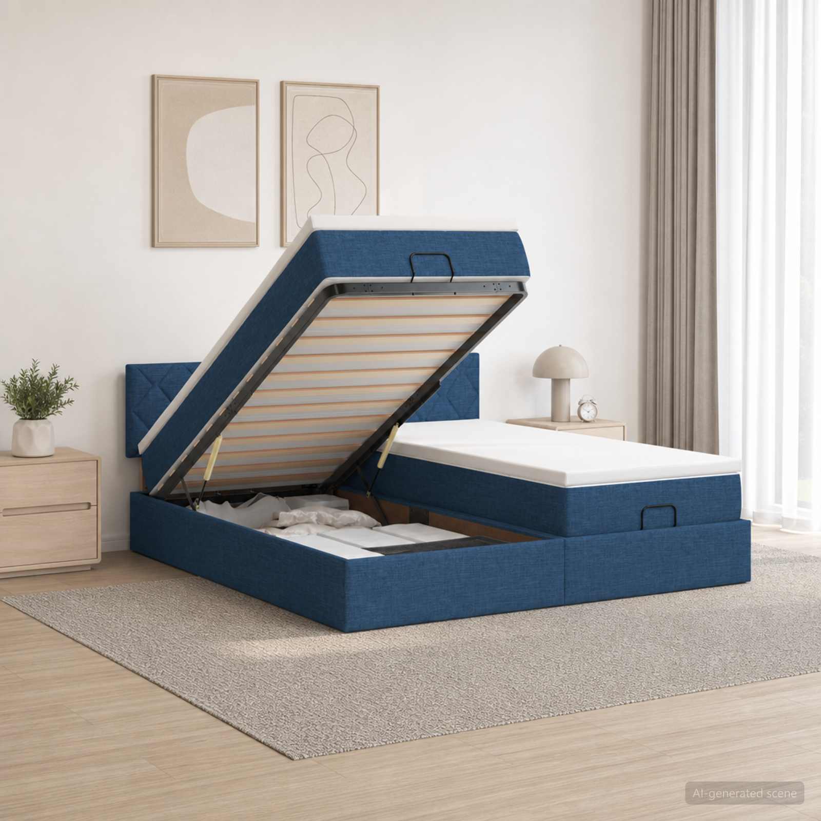 Cadre De Lit Ottoman Avec Matelas 200X200Cm Tissu