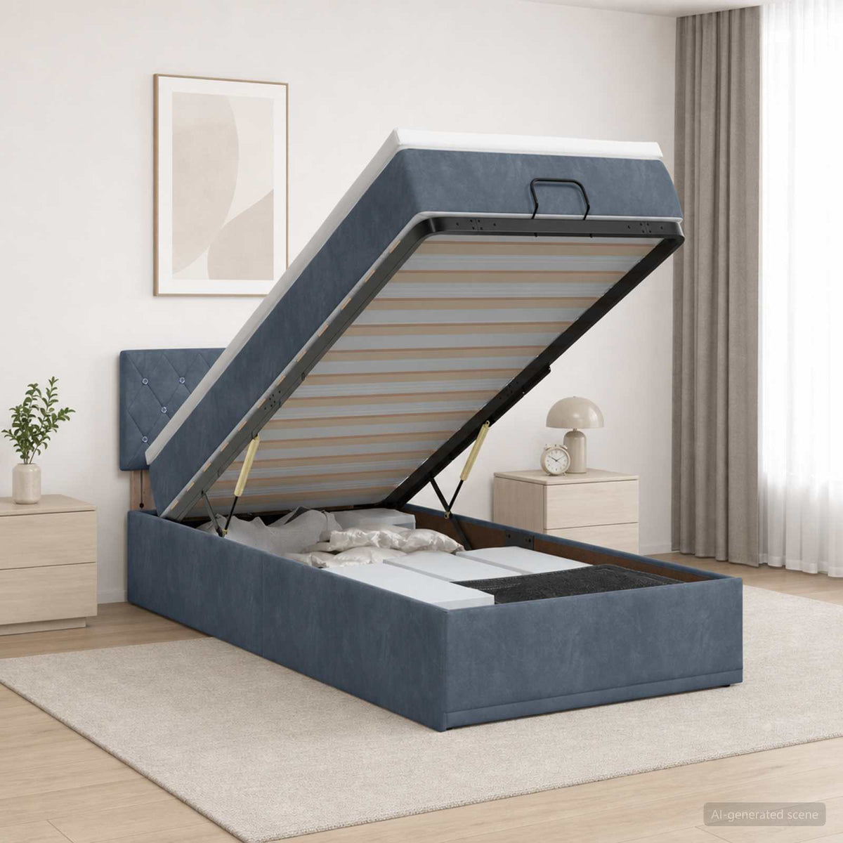 Lit Coffre Avec Matelas Et Led Velours