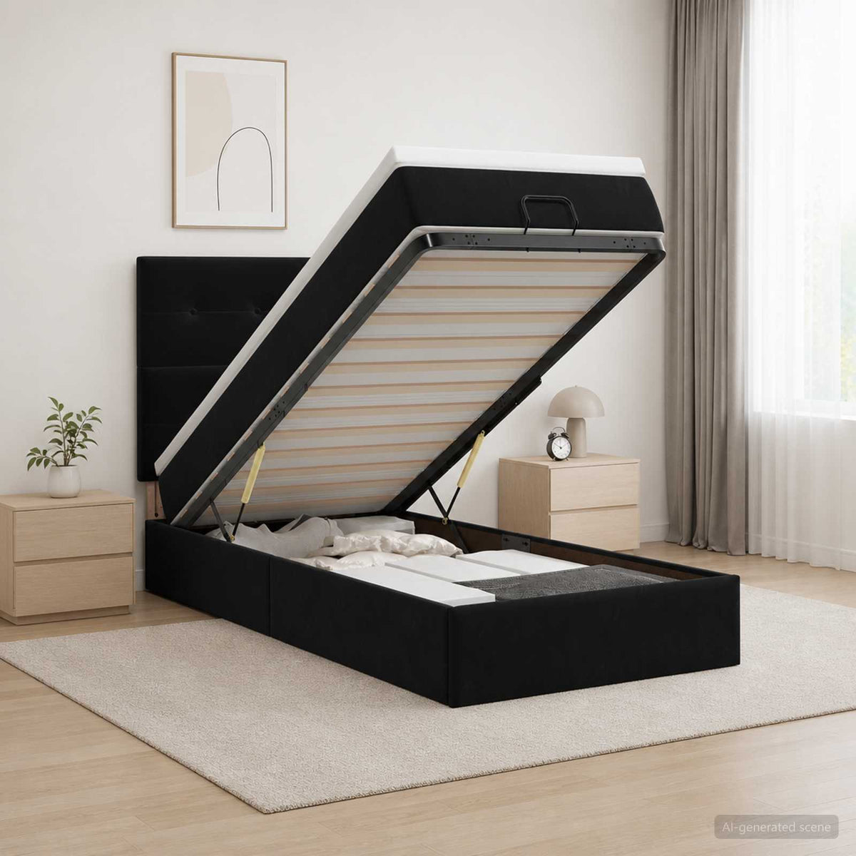 Lit Coffre Avec Matelas Et Led Velours