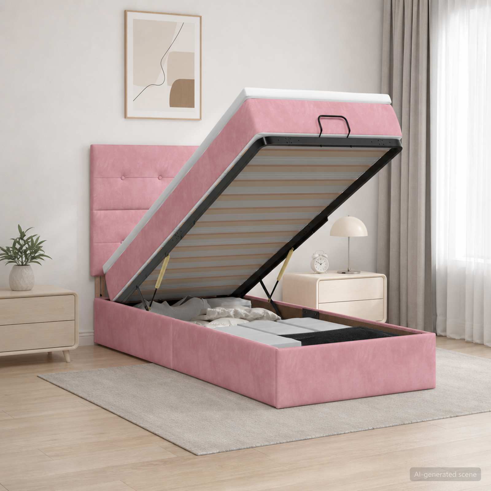 Lit Coffre Avec Matelas Et Led Velours