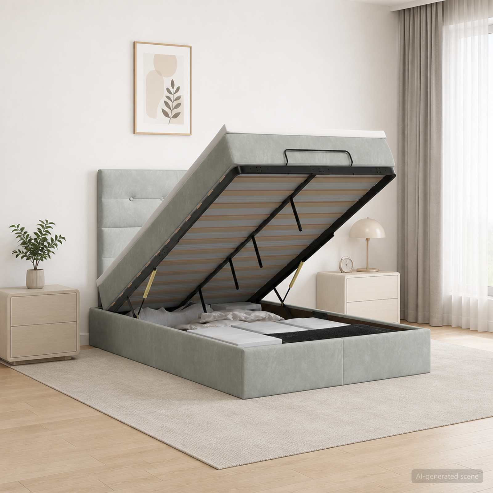 Lit Coffre Avec Matelas Et Led Velours