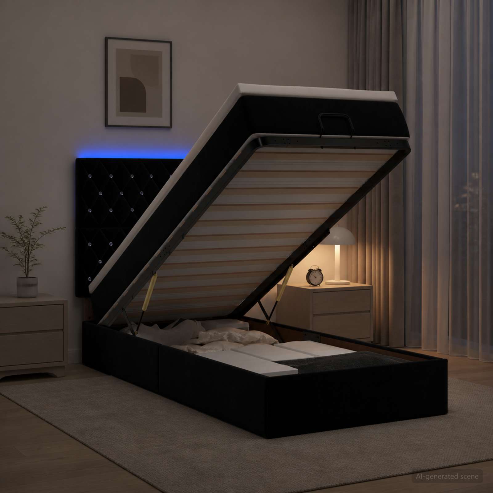 Lit Coffre Avec Matelas Et Led Velours