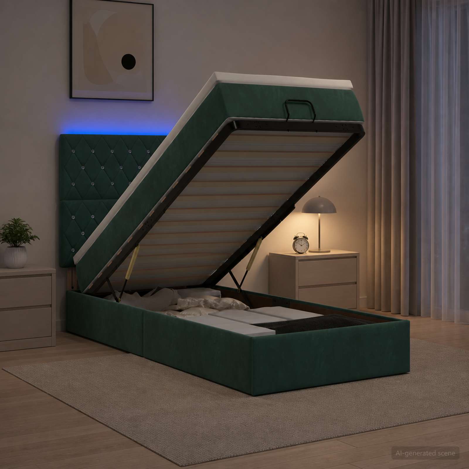 Lit Coffre Avec Matelas Et Led Velours