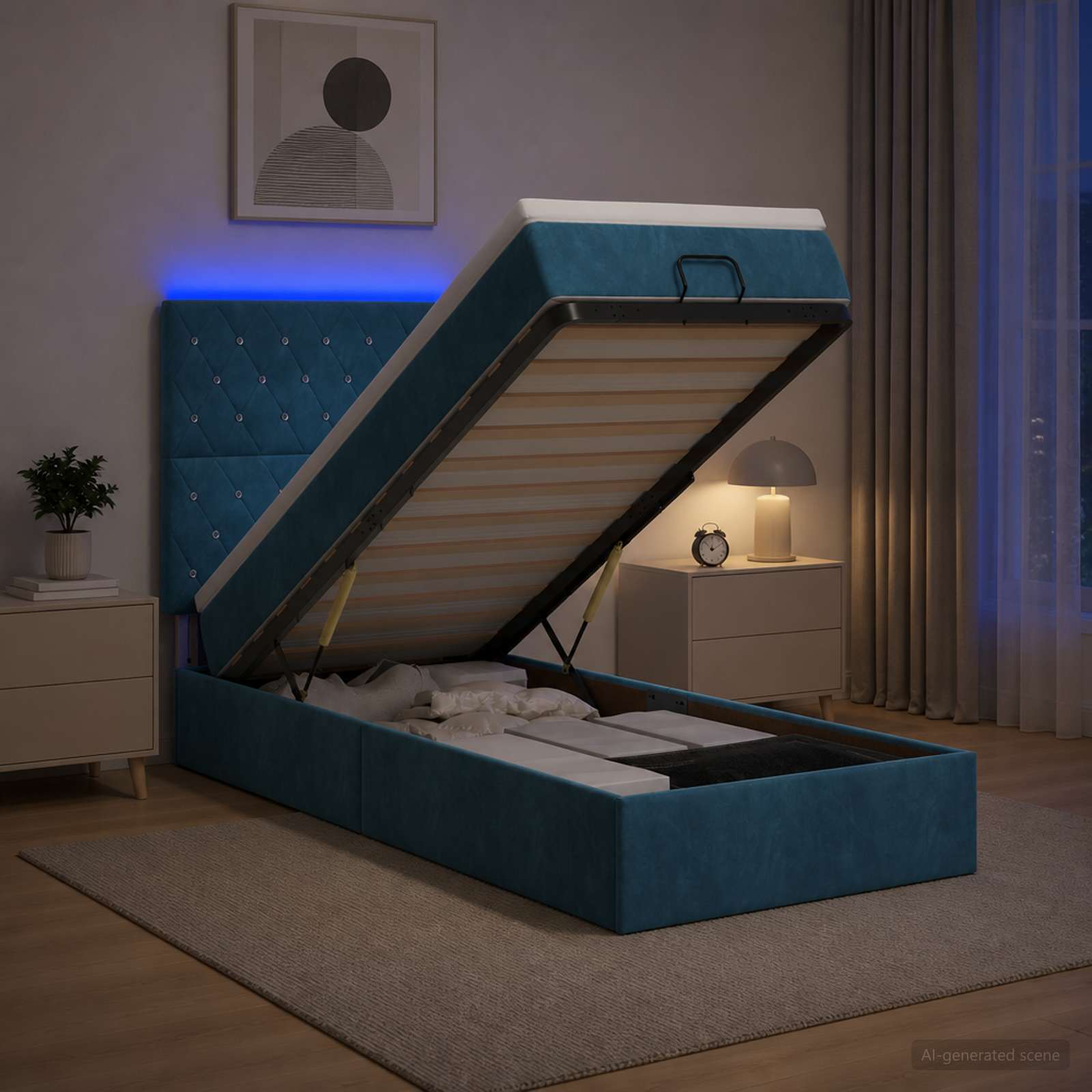 Lit Coffre Avec Matelas Et Led Velours