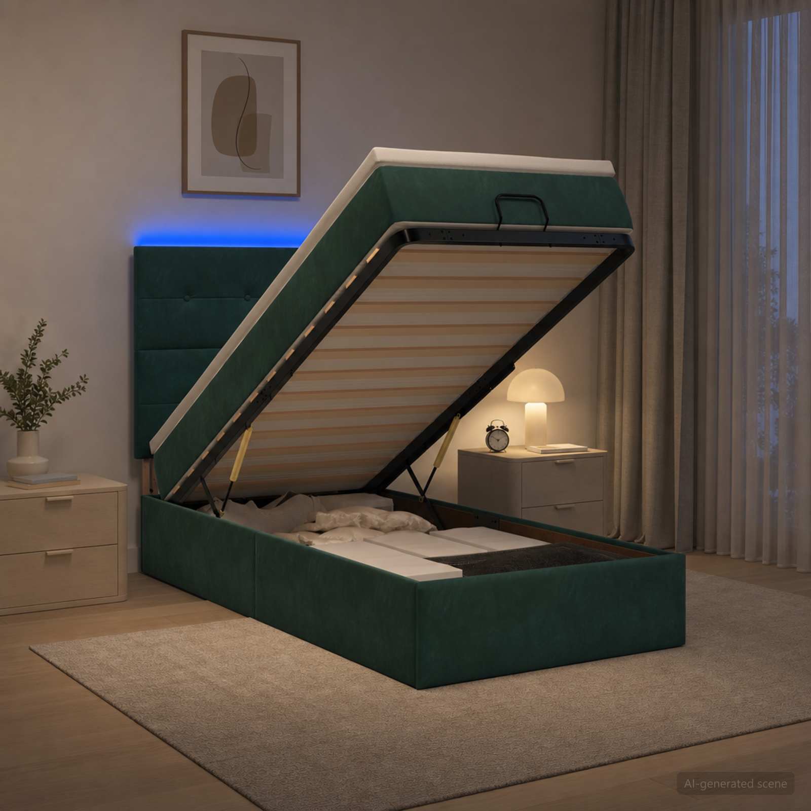 Lit Coffre Avec Matelas Et Led Velours