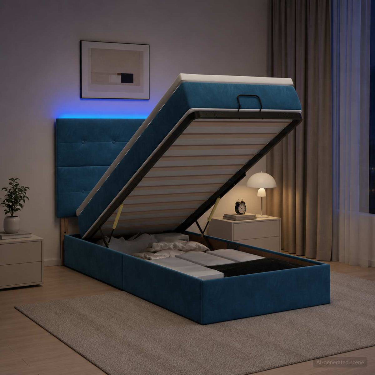 Lit Coffre Avec Matelas Et Led Velours