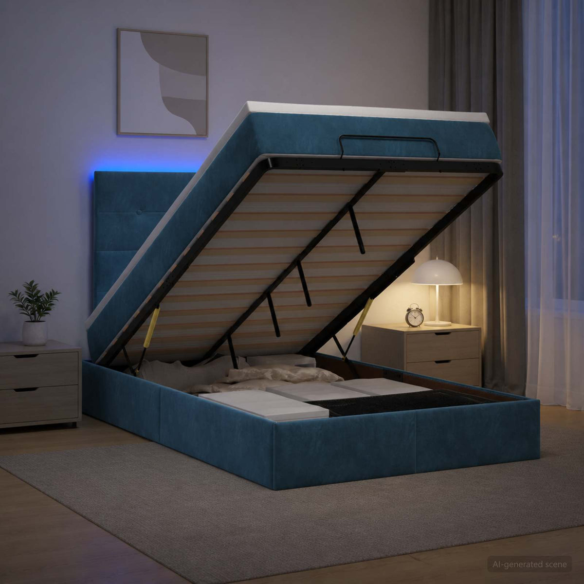 Lit Coffre Avec Matelas Et Led Velours