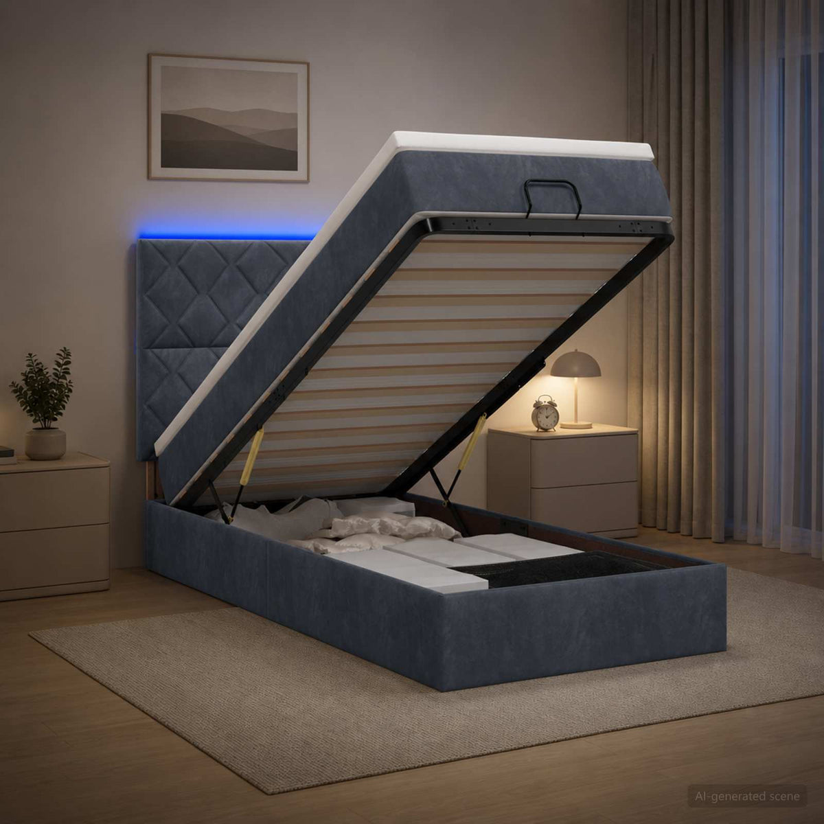 Lit Coffre Avec Matelas Et Led Velours