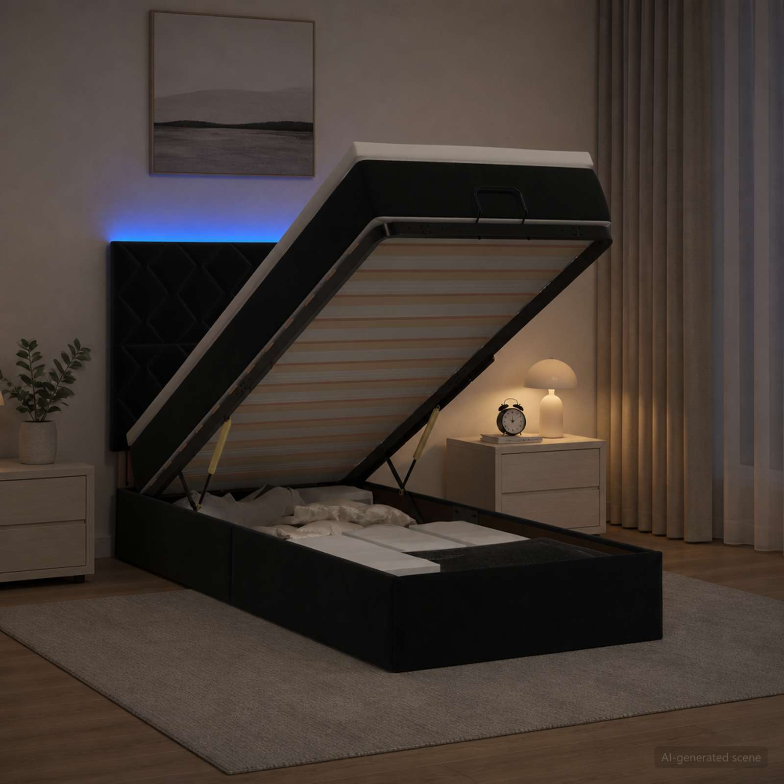 Lit Coffre Avec Matelas Et Led Velours