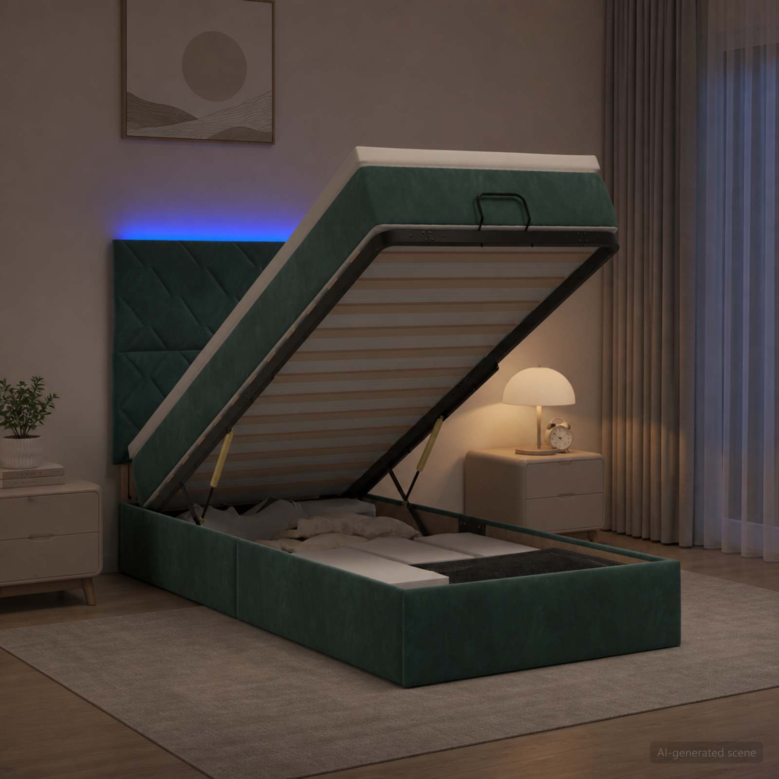 Lit Coffre Avec Matelas Et Led Velours