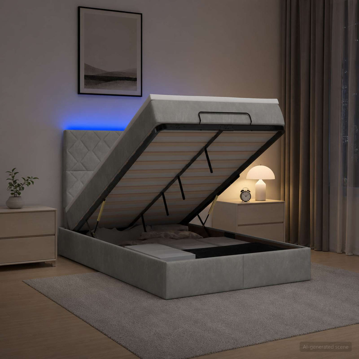 Lit Coffre Avec Matelas Et Led Velours