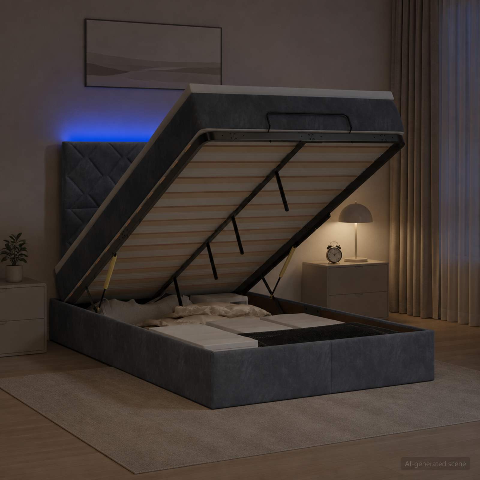 Lit Coffre Avec Matelas Et Led Velours