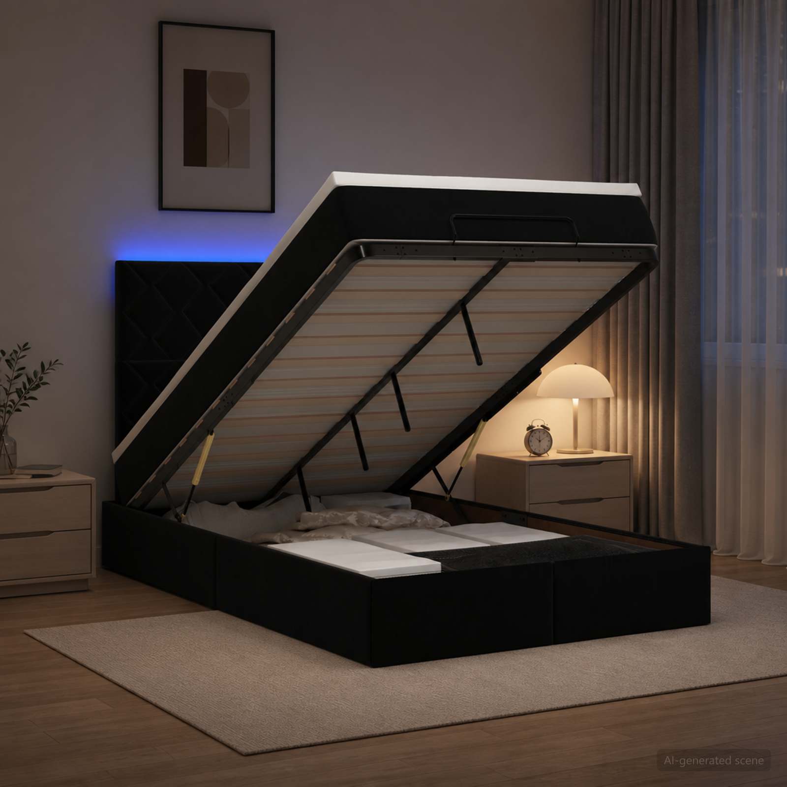 Lit Coffre Avec Matelas Et Led Velours