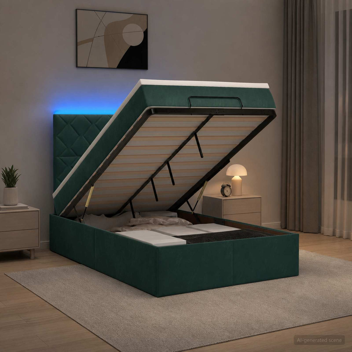 Lit Coffre Avec Matelas Et Led Velours