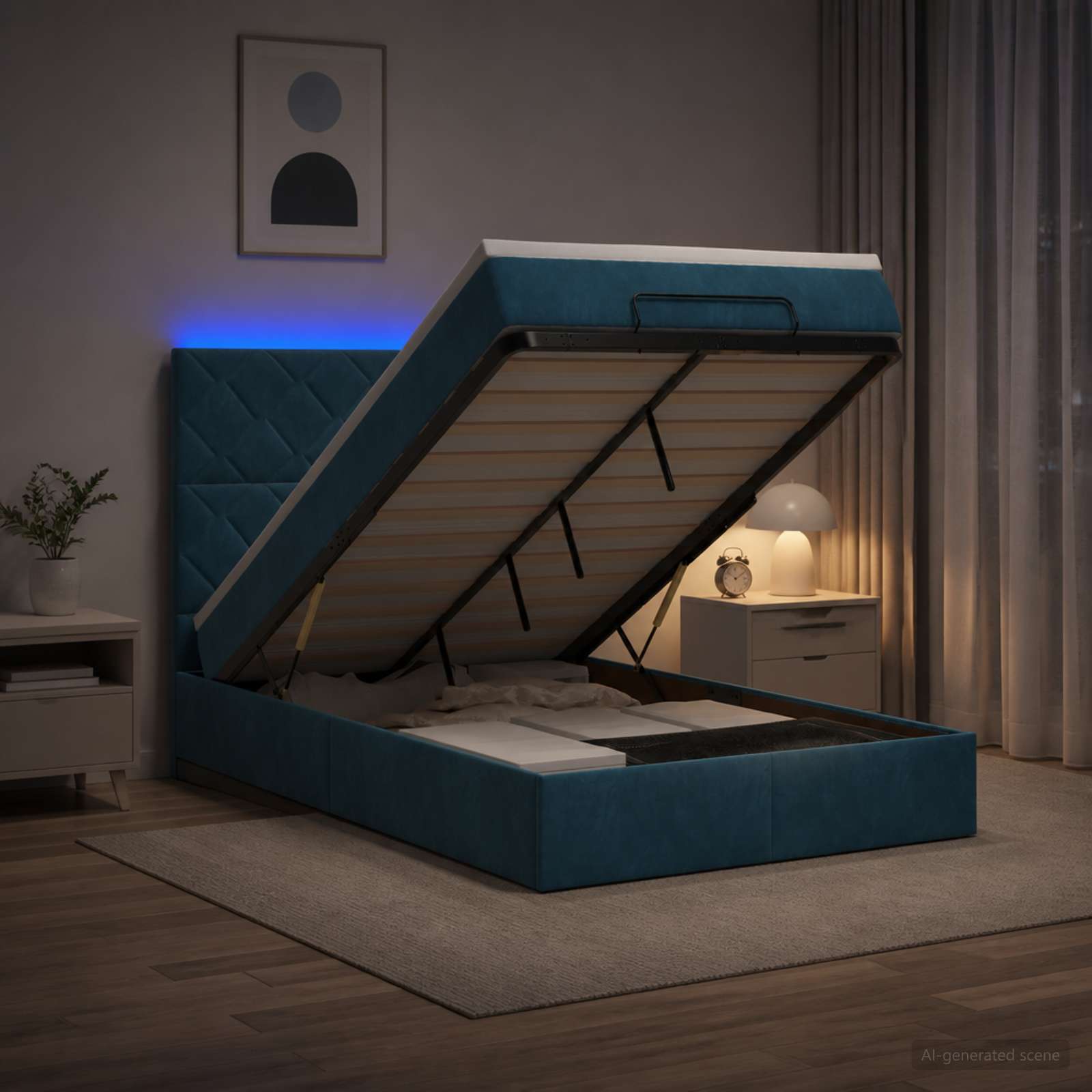Lit Coffre Avec Matelas Et Led Velours