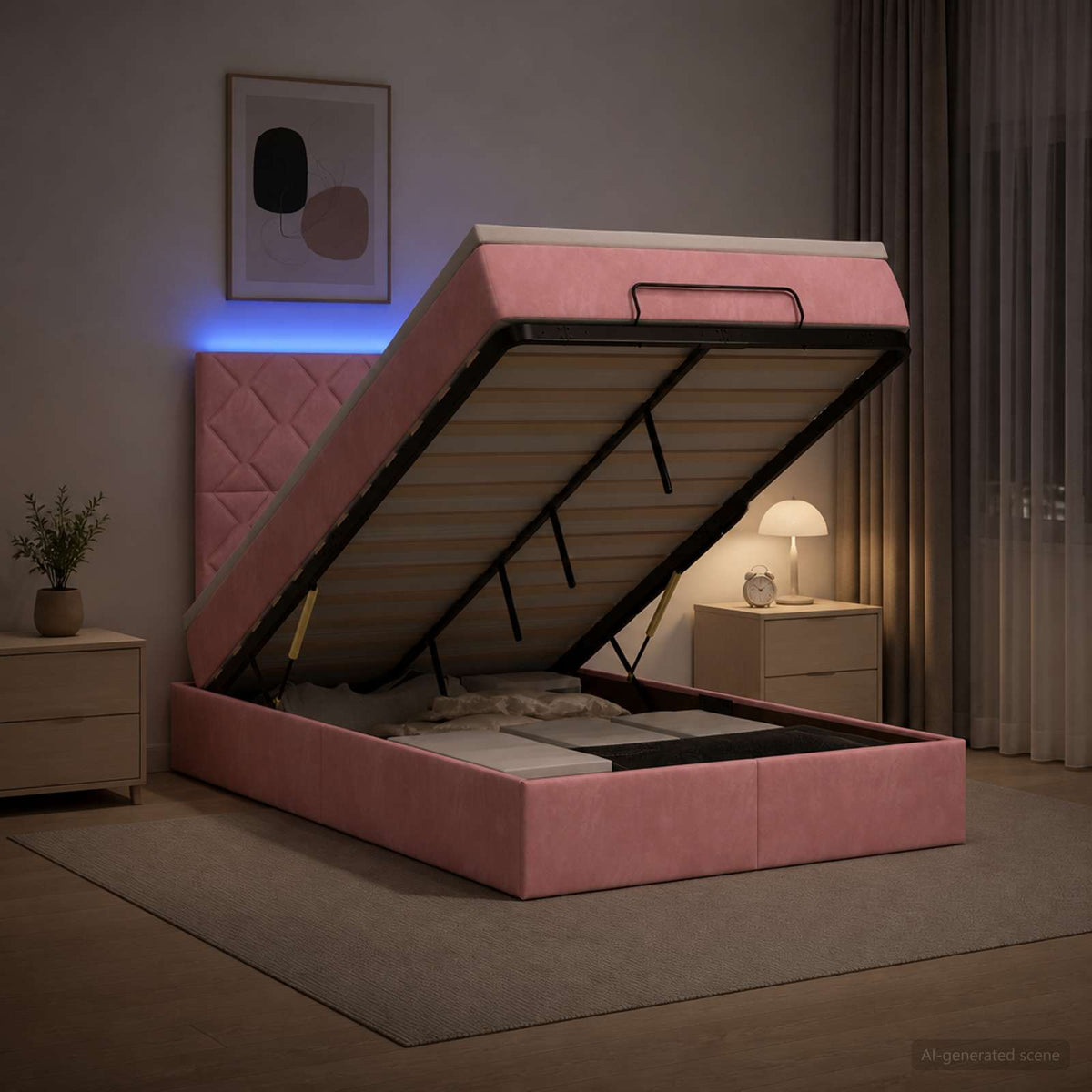 Lit Coffre Avec Matelas Et Led Velours
