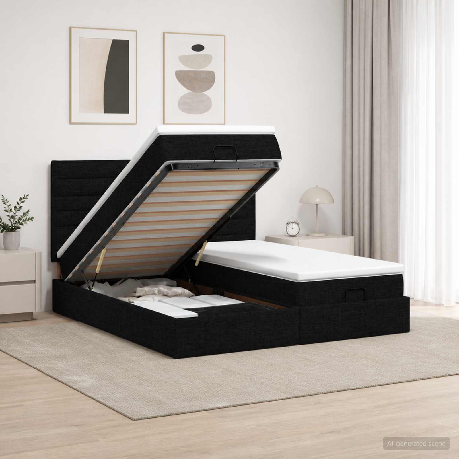Cadre De Lit Ottoman Avec Matelas 200X200Cm Tissu