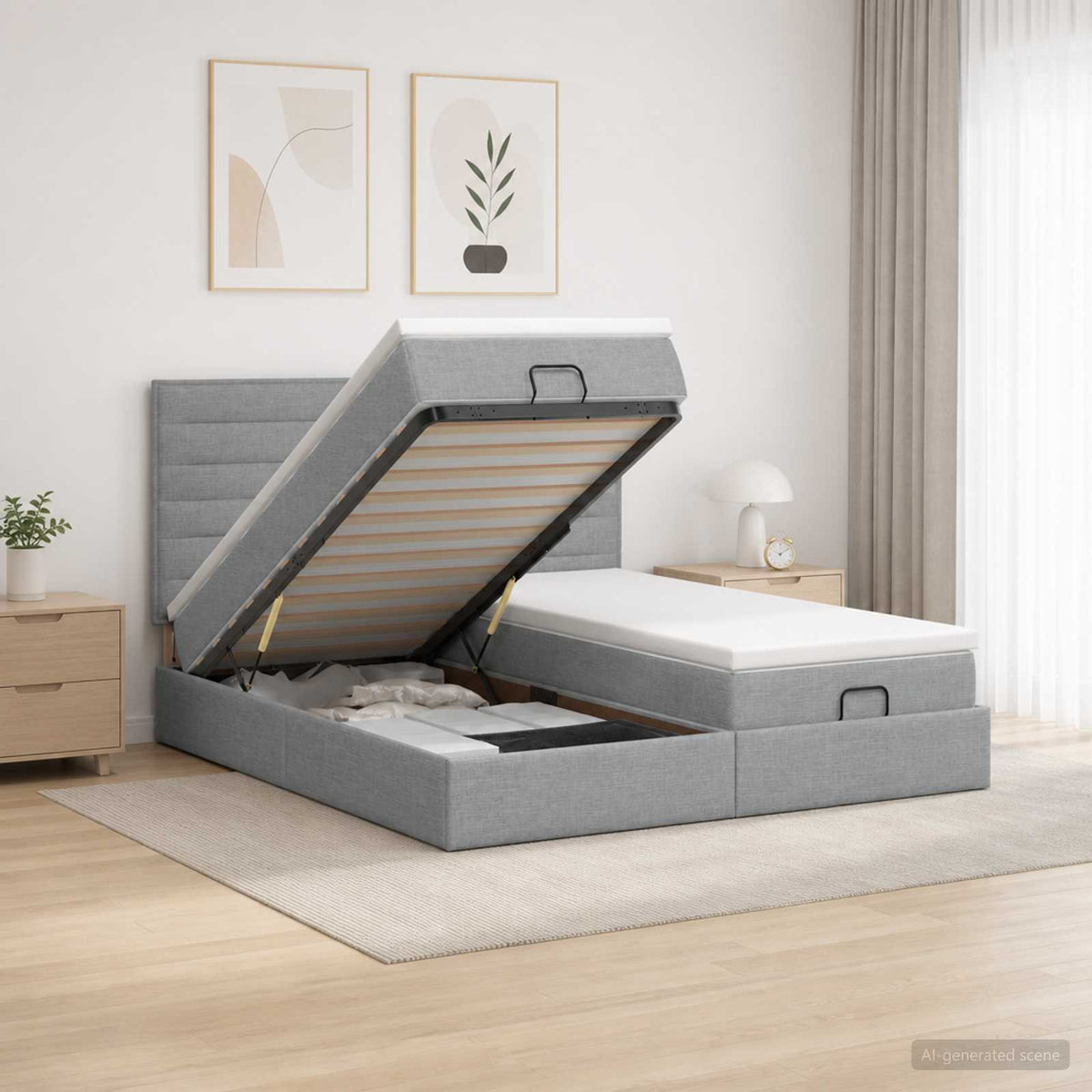 Cadre De Lit Ottoman Avec Matelas 200X200Cm Tissu
