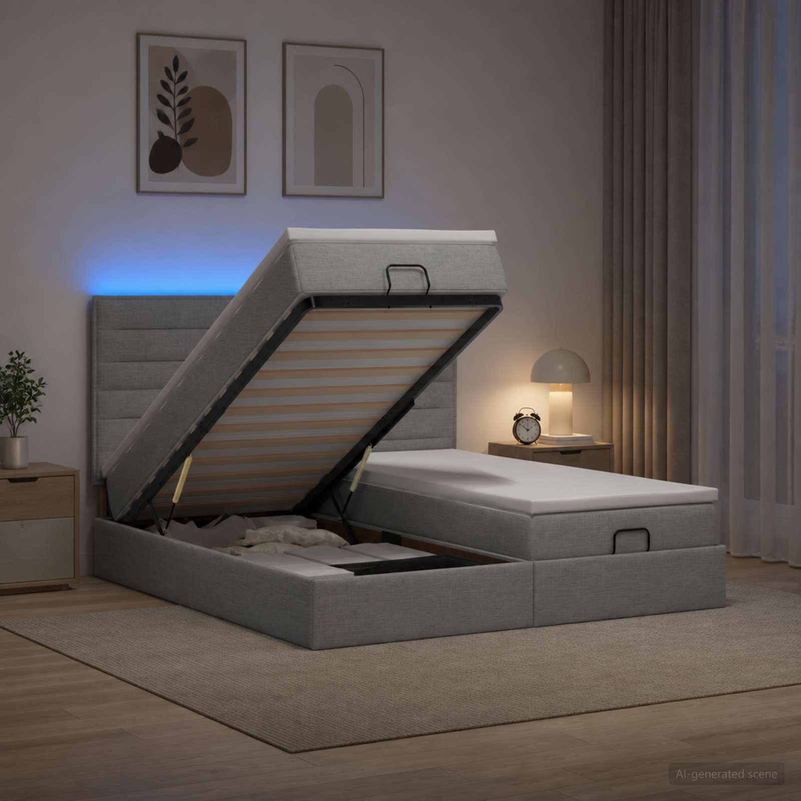 Cadre De Lit Ottoman Avec Matelas 200X200Cm Tissu