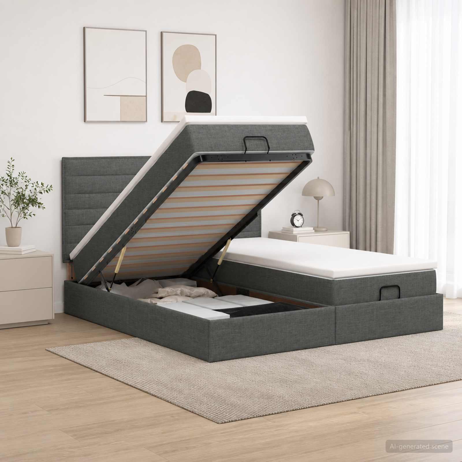Cadre De Lit Ottoman Avec Matelas 200X200Cm Tissu
