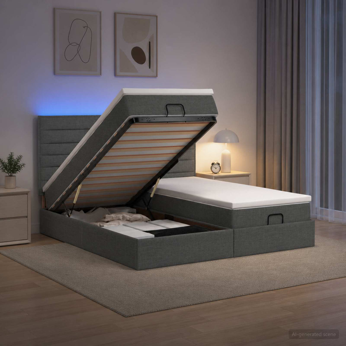 Cadre De Lit Ottoman Avec Matelas 200X200Cm Tissu