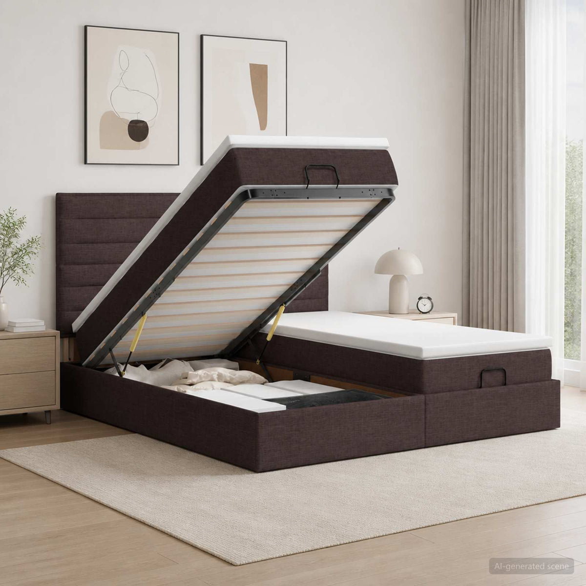 Cadre De Lit Ottoman Avec Matelas 200X200Cm Tissu