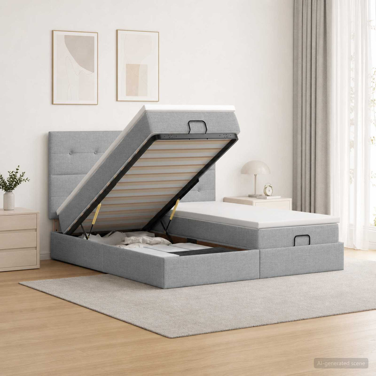 Cadre De Lit Ottoman Avec Matelas 200X200Cm Tissu