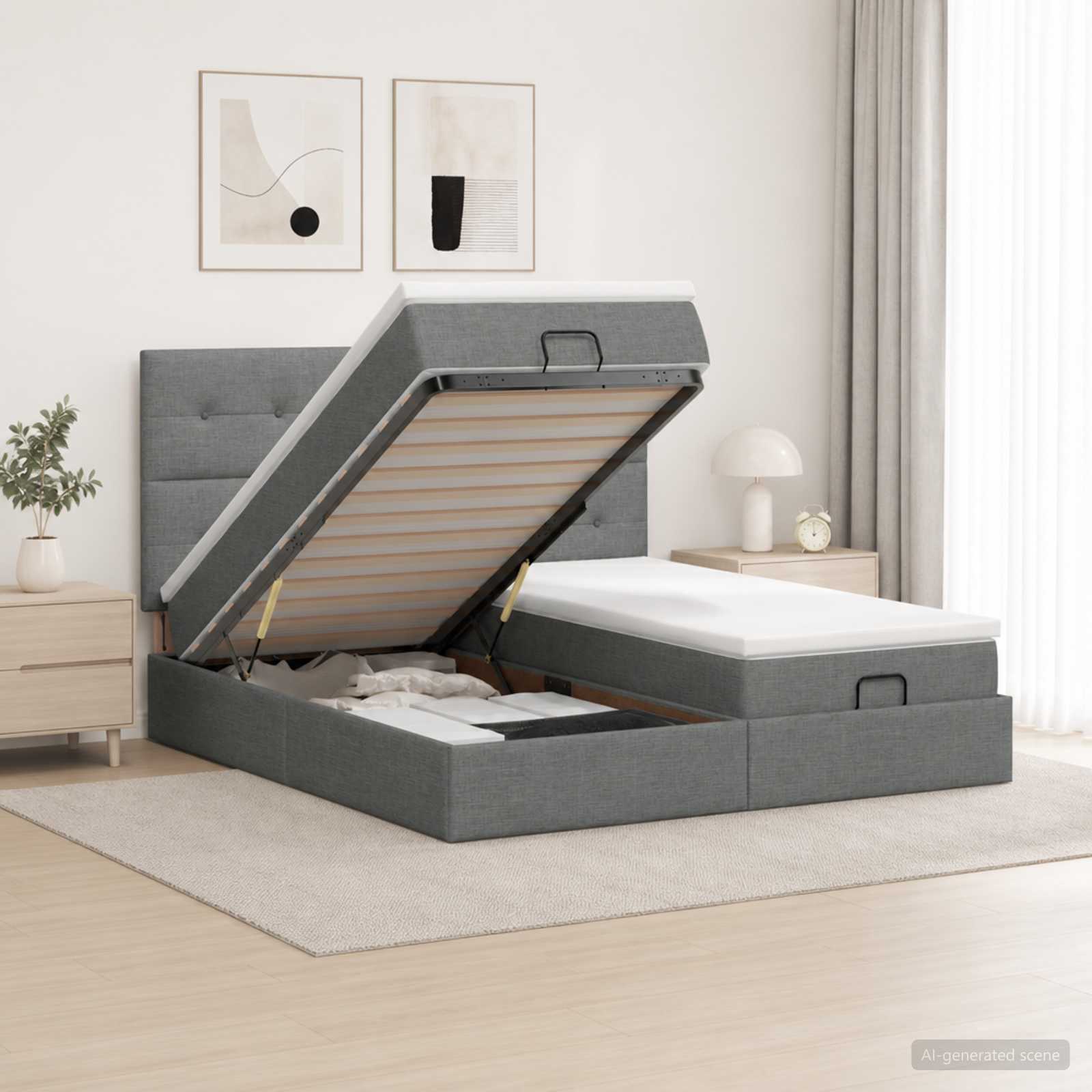Cadre De Lit Ottoman Avec Matelas 200X200Cm Tissu