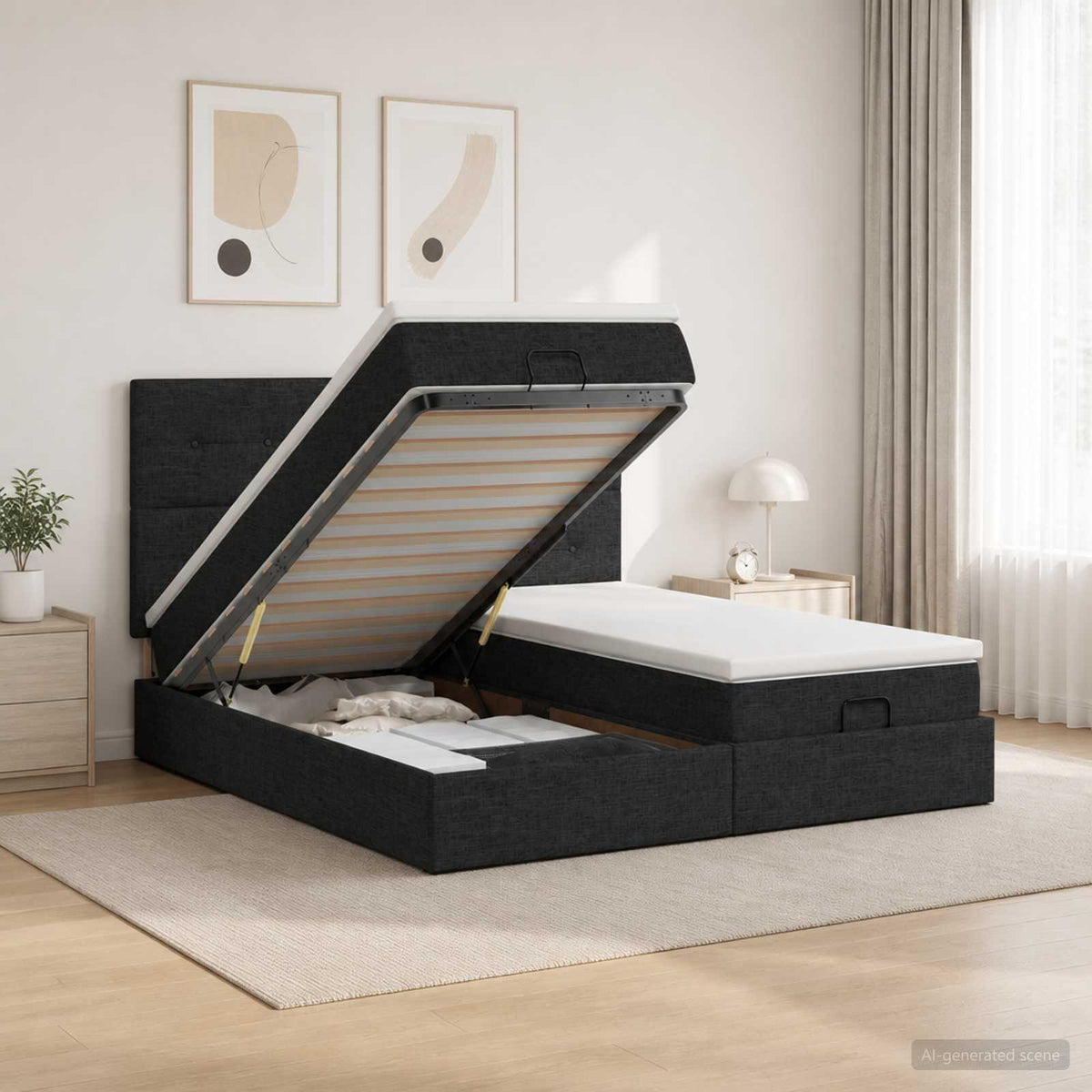 Cadre De Lit Ottoman Avec Matelas 200X200Cm Tissu