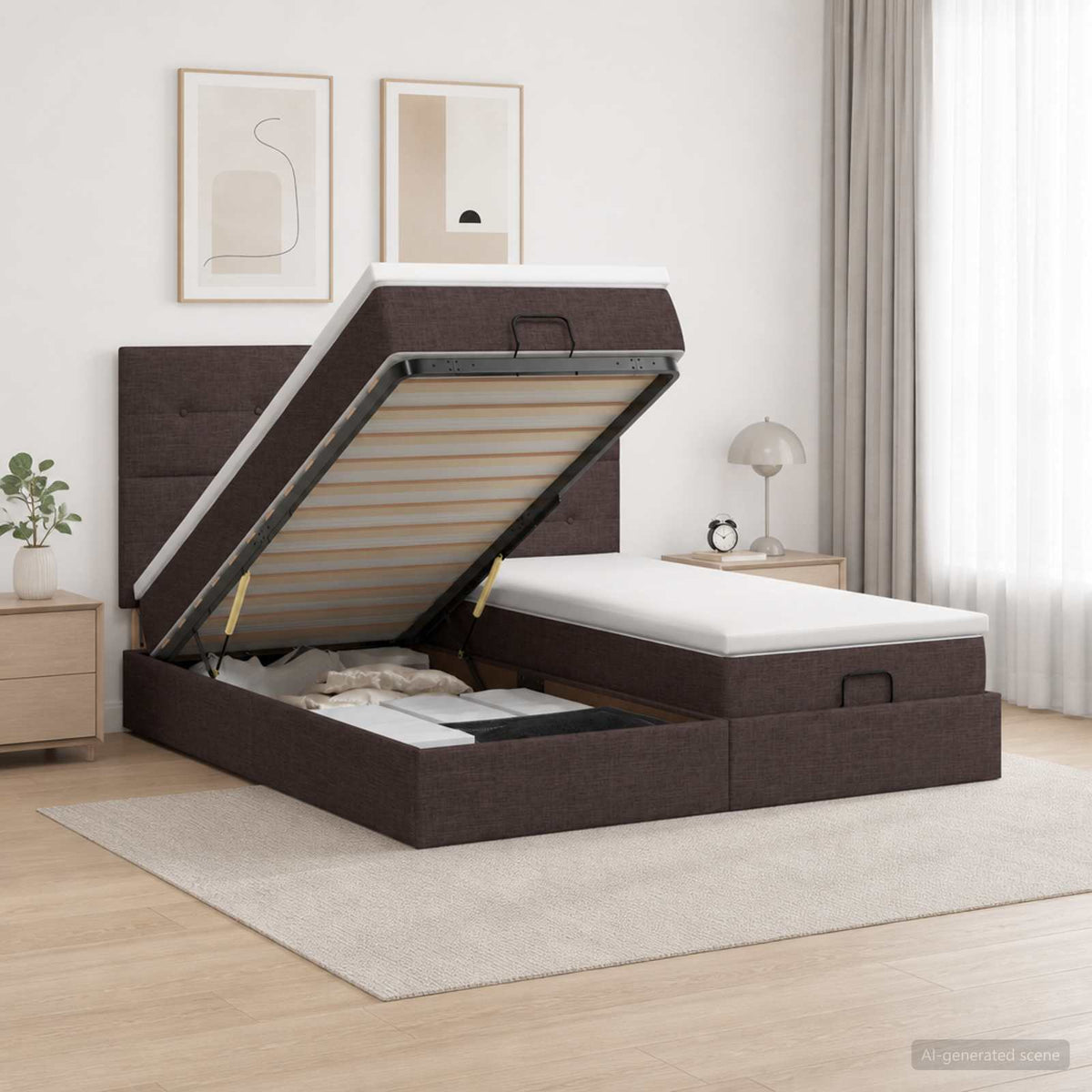 Cadre De Lit Ottoman Avec Matelas 200X200Cm Tissu