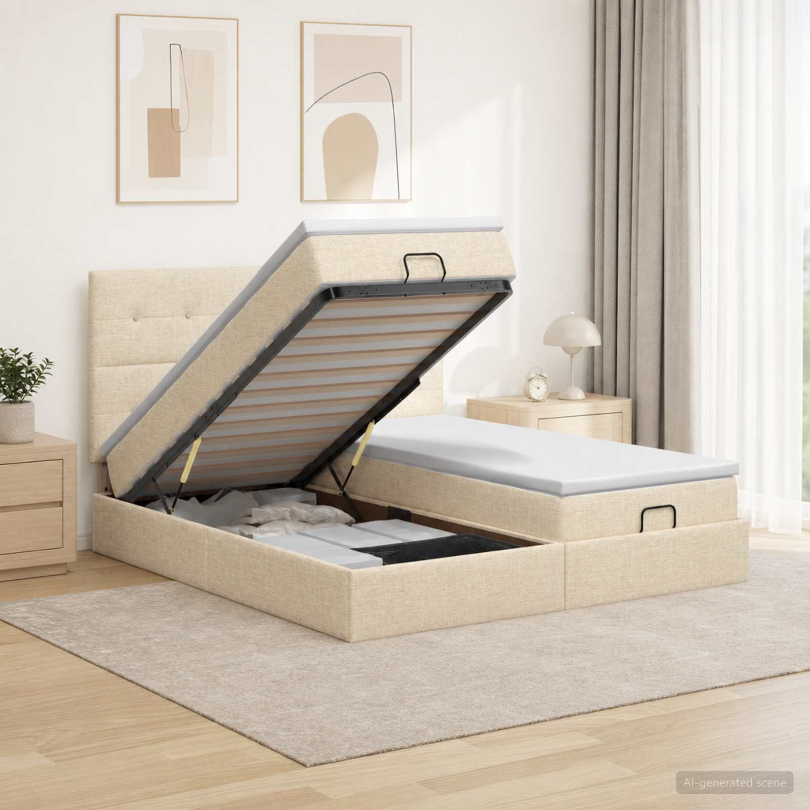 Cadre De Lit Ottoman Avec Matelas 200X200Cm Tissu