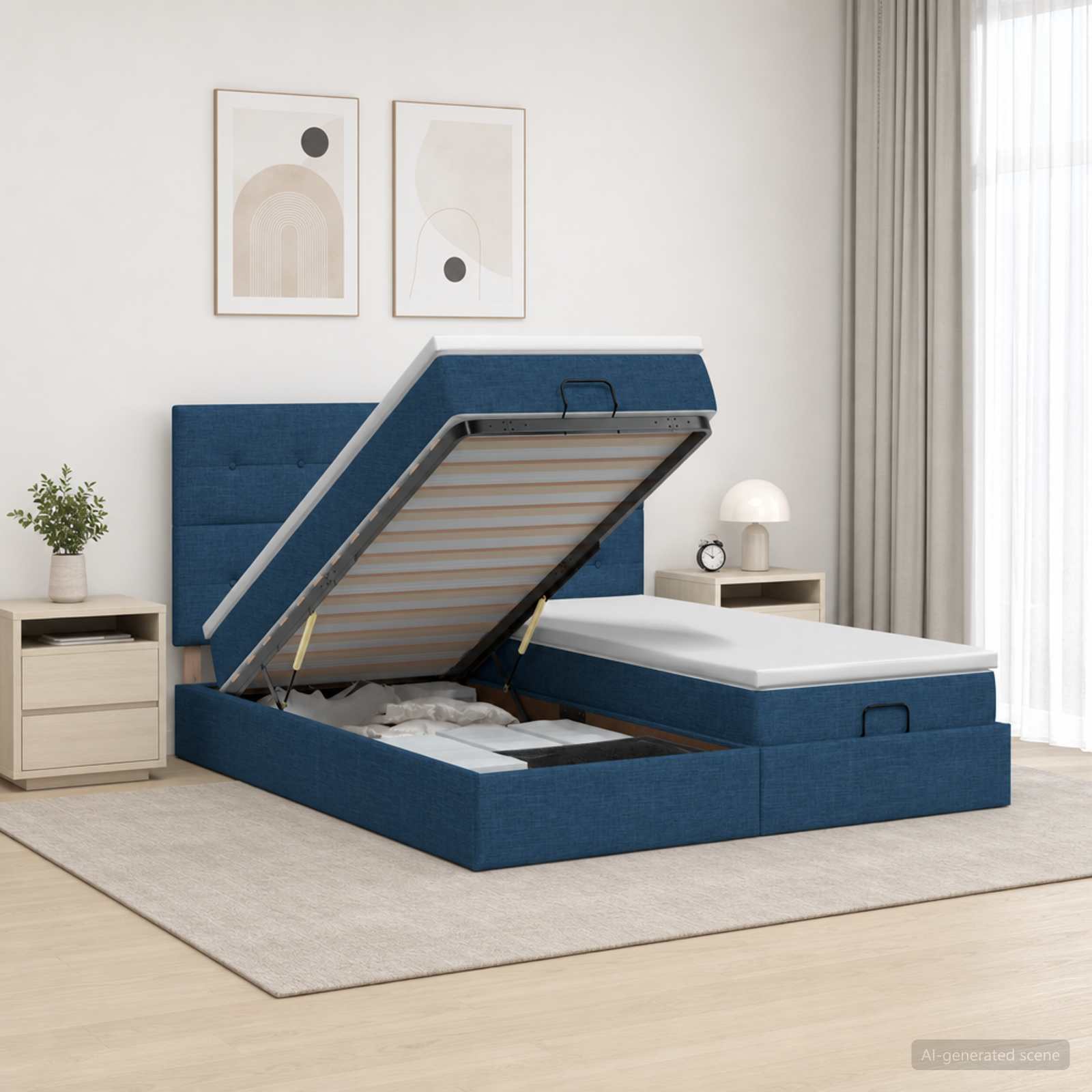 Cadre De Lit Ottoman Avec Matelas 200X200Cm Tissu
