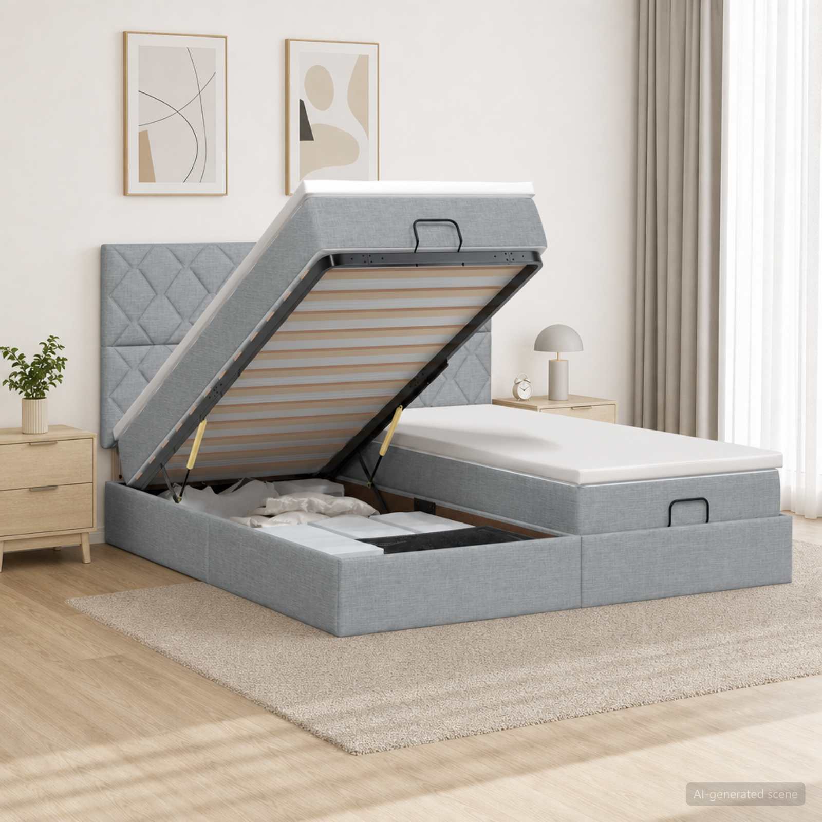 Cadre De Lit Ottoman Avec Matelas 200X200Cm Tissu