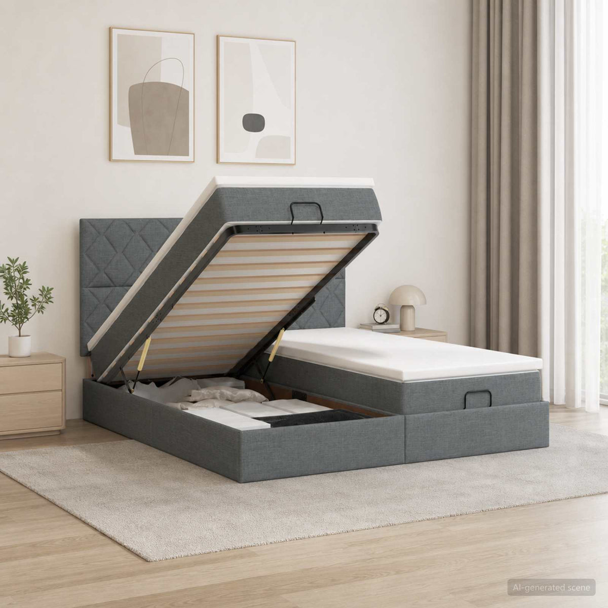 Cadre De Lit Ottoman Avec Matelas 200X200Cm Tissu