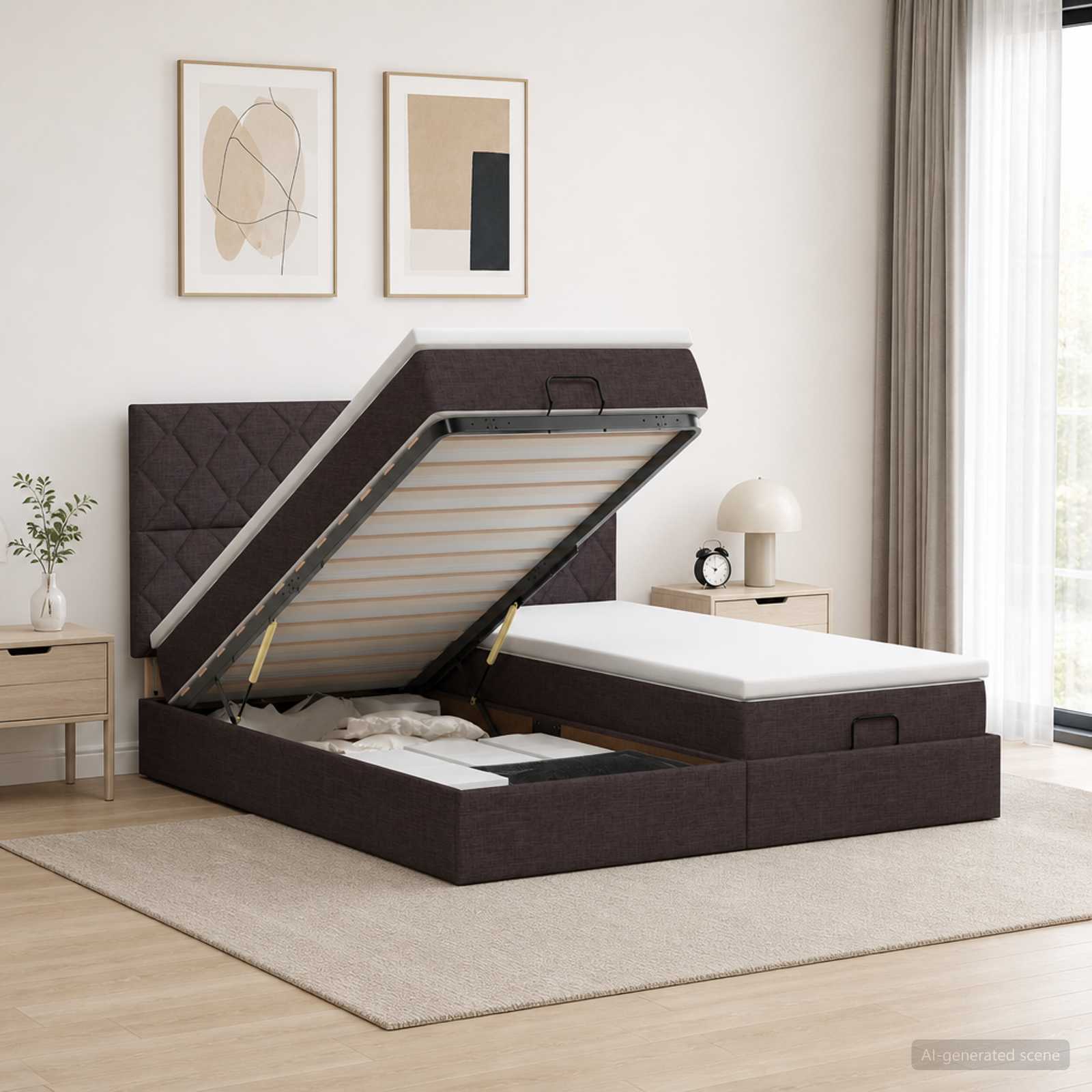 Cadre De Lit Ottoman Avec Matelas 200X200Cm Tissu