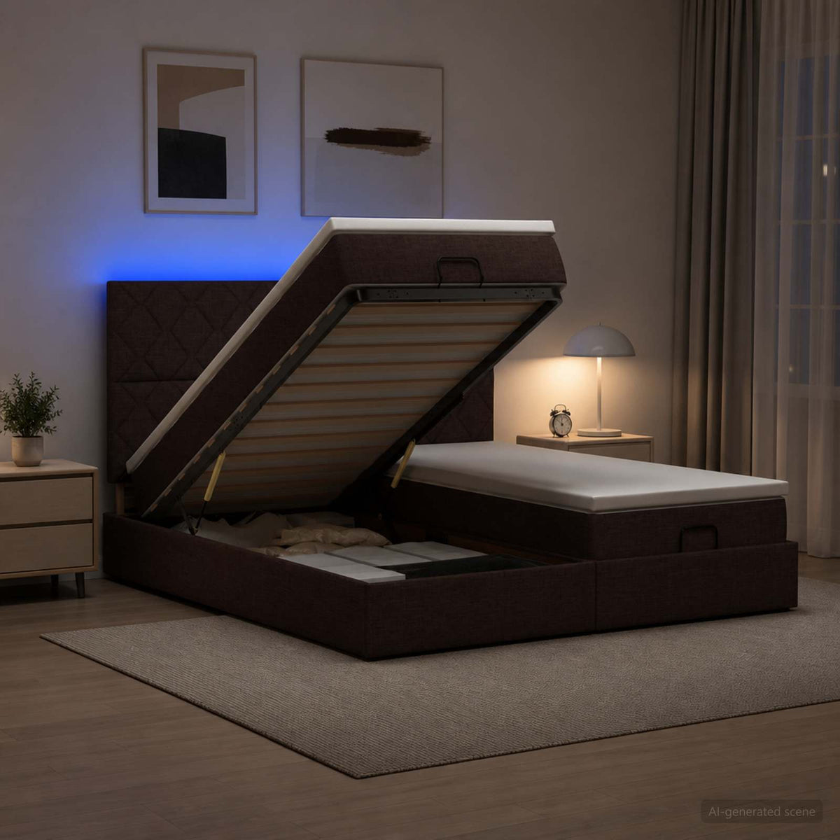 Cadre De Lit Ottoman Avec Matelas 200X200Cm Tissu