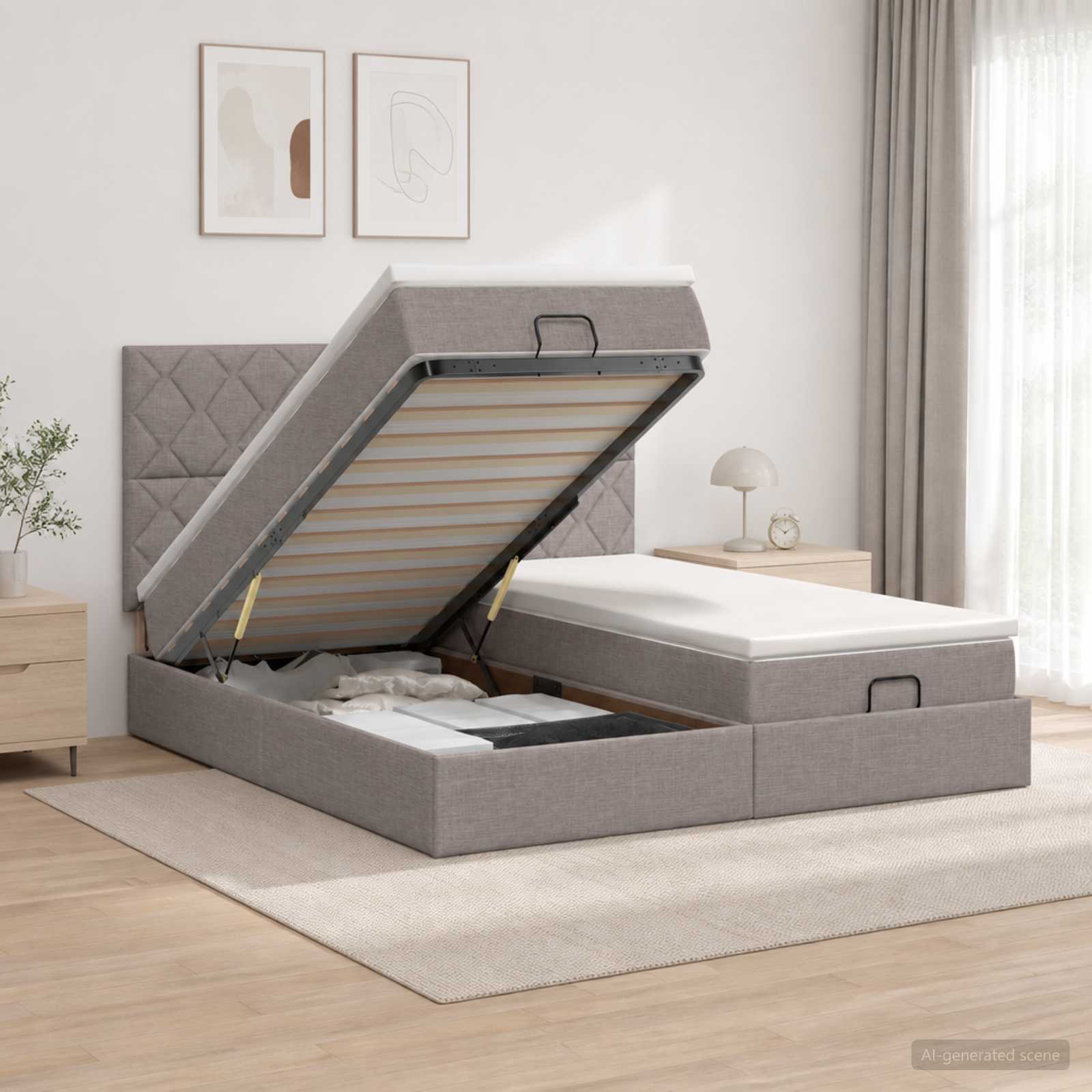 Cadre De Lit Ottoman Avec Matelas 200X200Cm Tissu