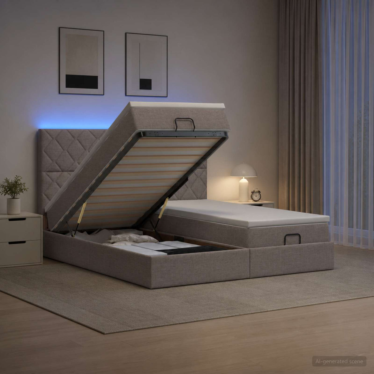 Cadre De Lit Ottoman Avec Matelas 200X200Cm Tissu