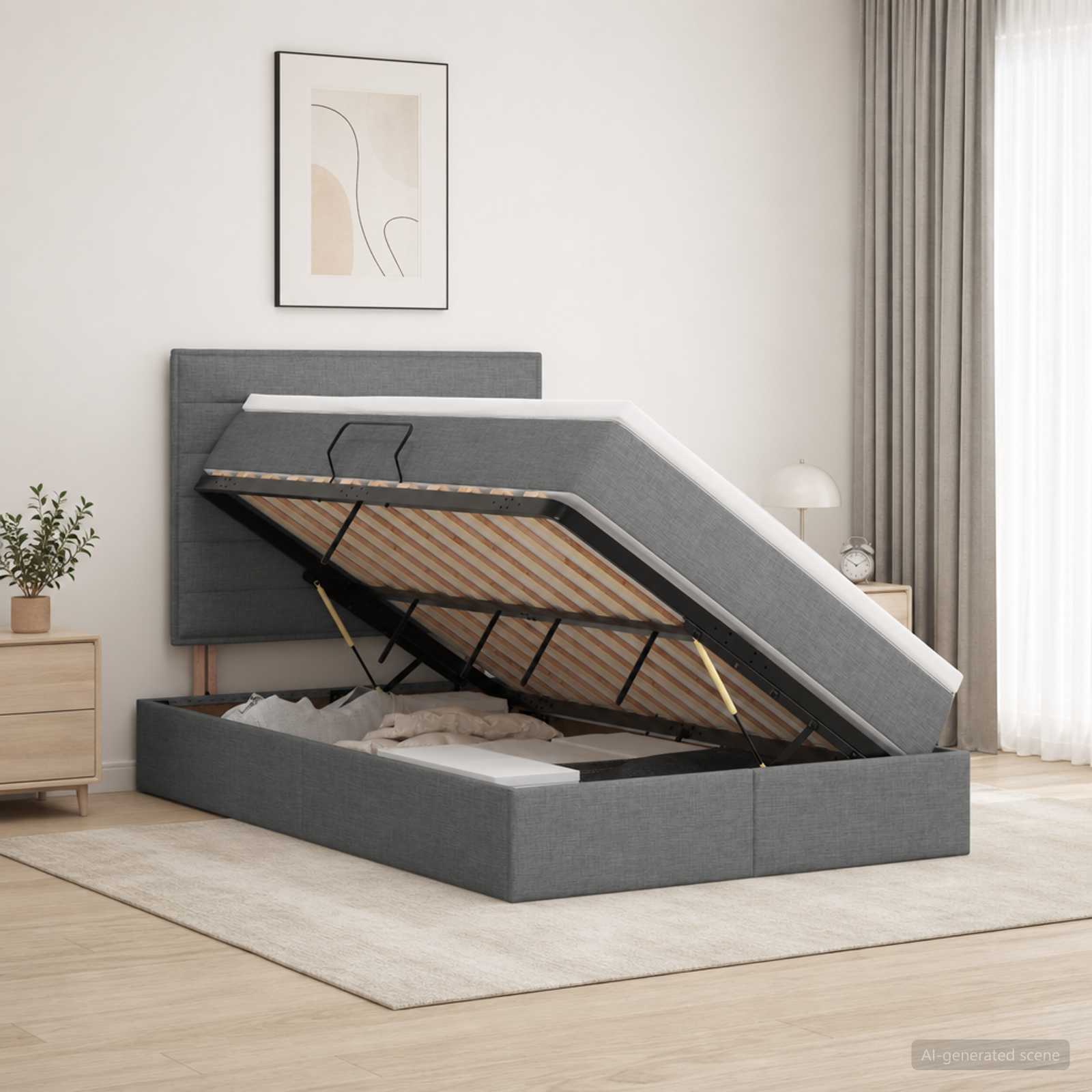 Lit De Rangement Led Avec Matelas Tissu