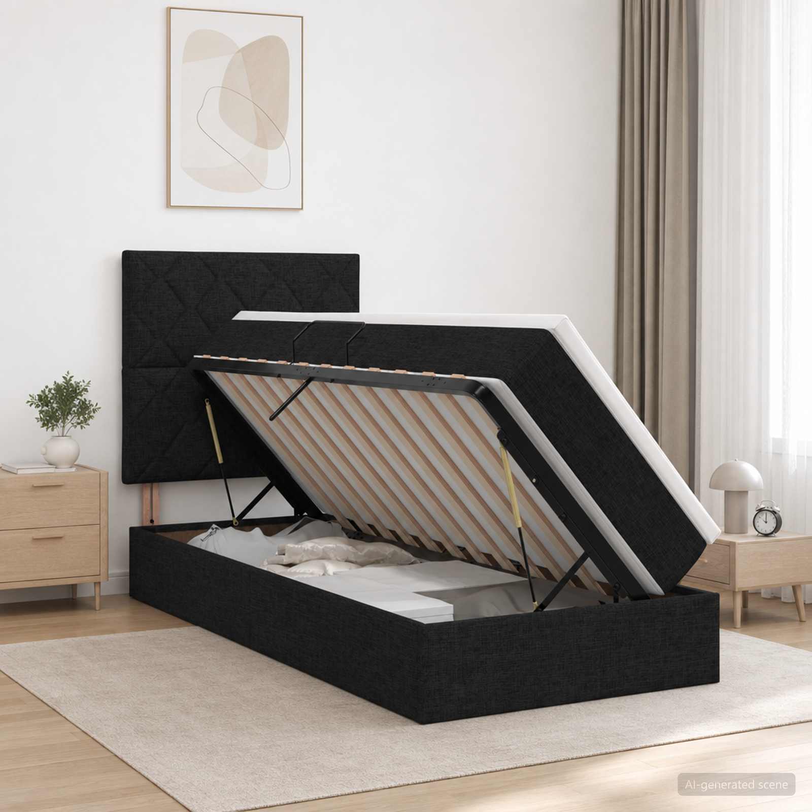 Lit De Rangement Led Avec Matelas Tissu