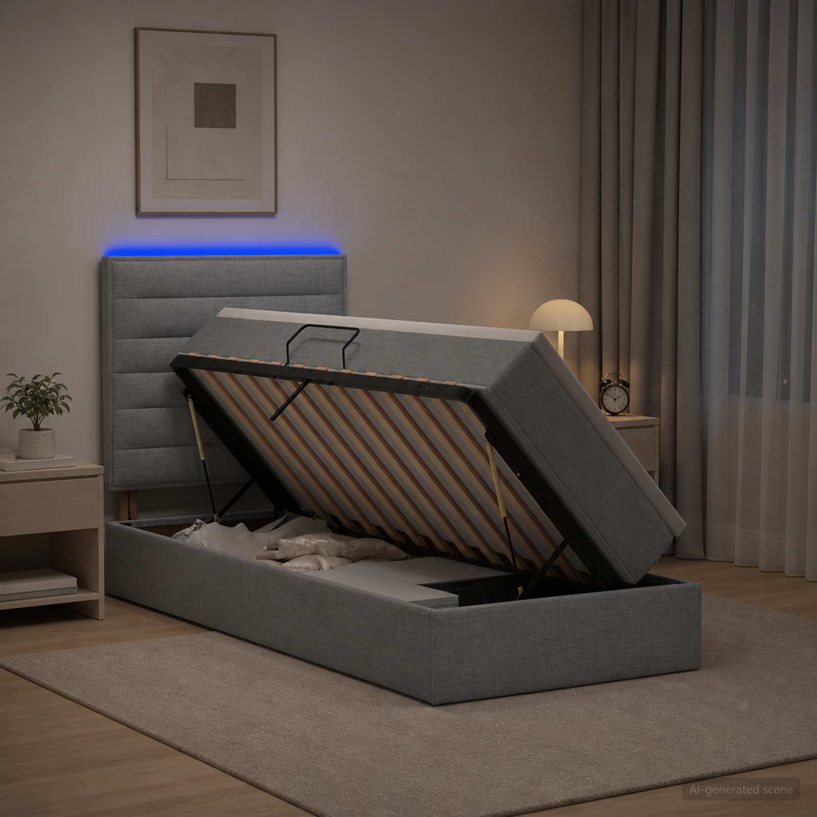 Lit De Rangement Led Avec Matelas Tissu
