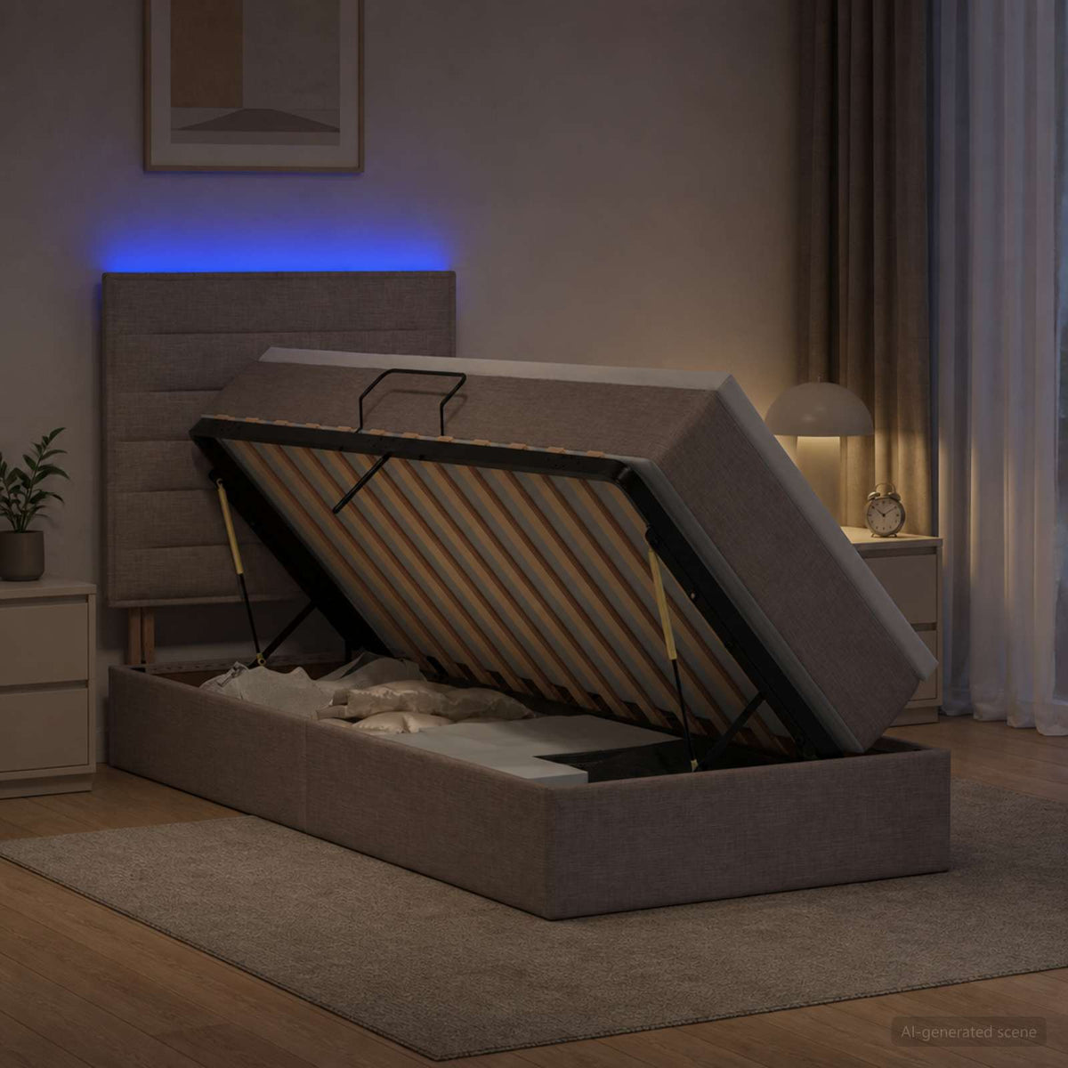 Lit De Rangement Led Avec Matelas Tissu