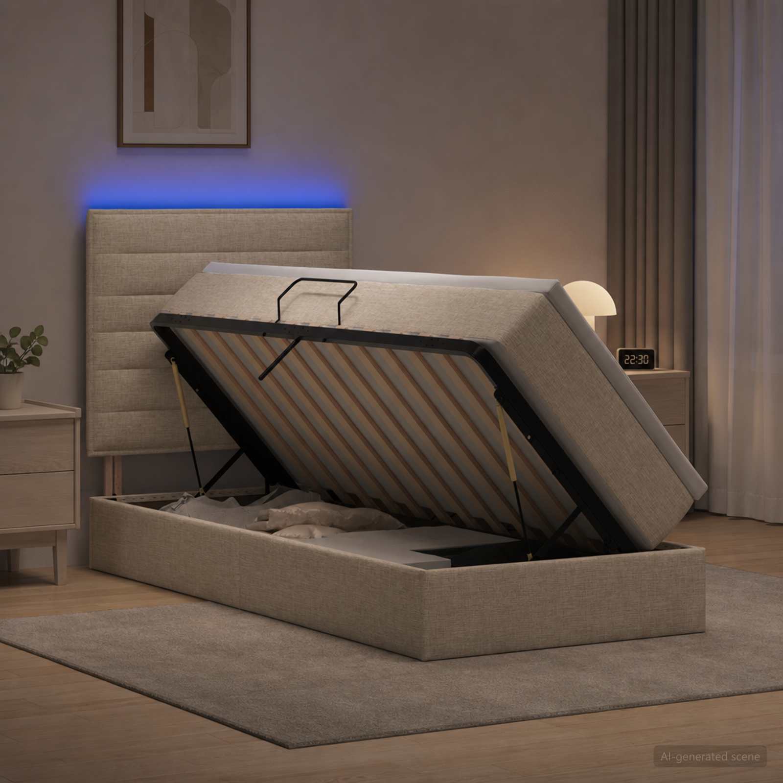 Lit De Rangement Led Avec Matelas Tissu